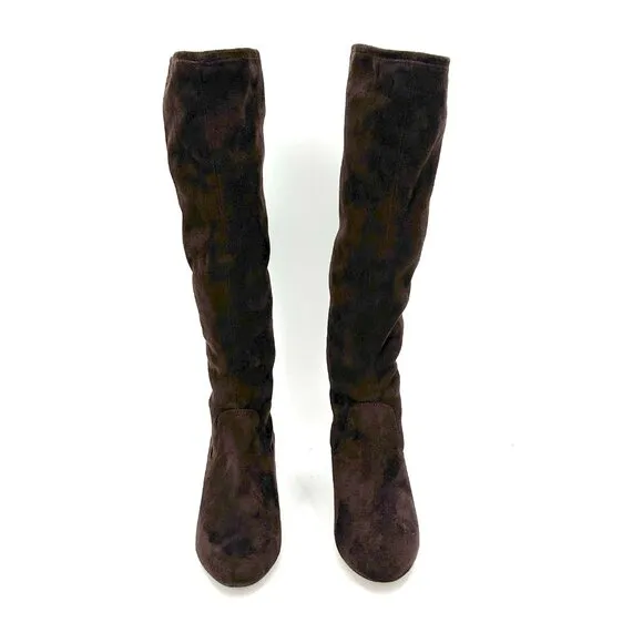 DONALD J. PLINER Womens Dark Brown Suede Leather Knee High Small Heel Boots 8.5