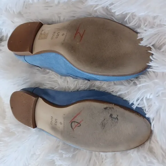 DONALD PLINER Blue Nubuck Suede Shoes Balton Loafer Flats Silver Chain Size 9