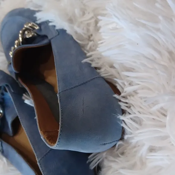 DONALD PLINER Blue Nubuck Suede Shoes Balton Loafer Flats Silver Chain Size 9