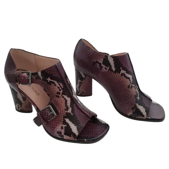 DONALD PLINER Fouu snake print leather shooties sandals double strap heels Sz 8
