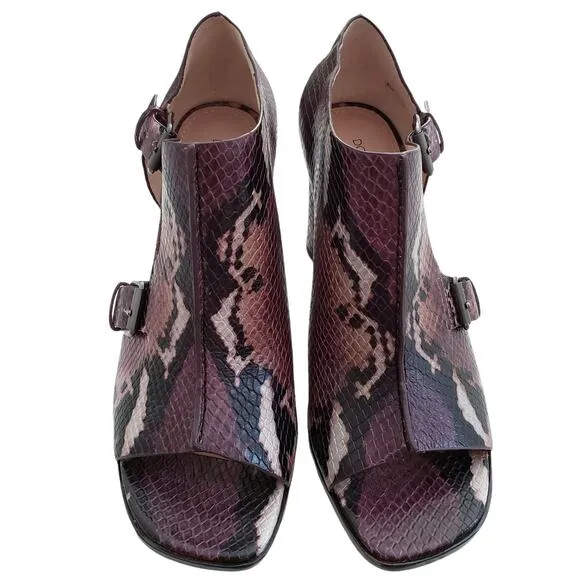 DONALD PLINER Fouu snake print leather shooties sandals double strap heels Sz 8
