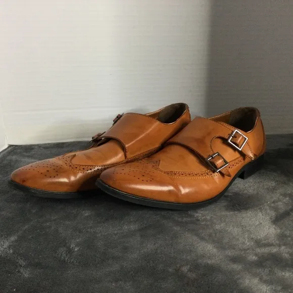 DONCARLOS Double Monk Strap Slip On Tan Almond Toe Size 11 Dress Shoes
