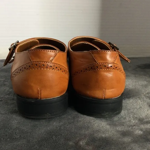 DONCARLOS Double Monk Strap Slip On Tan Almond Toe Size 11 Dress Shoes