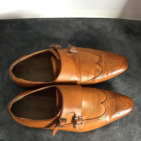 DONCARLOS Double Monk Strap Slip On Tan Almond Toe Size 11 Dress Shoes