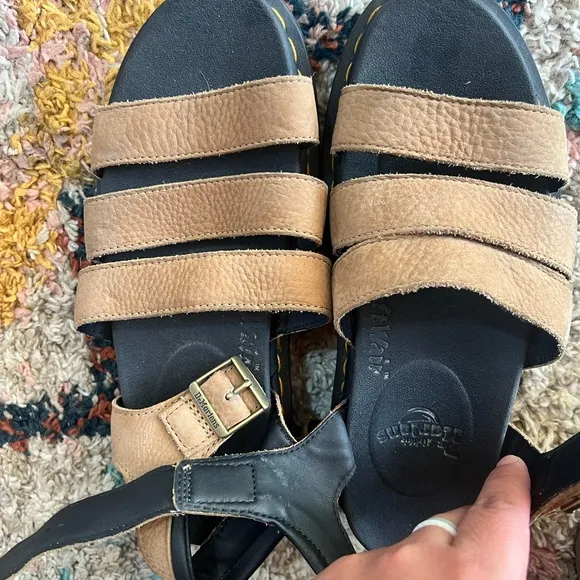 Dr. Marten Blaire Tumbled Nubuck Tan Strappy Sandals