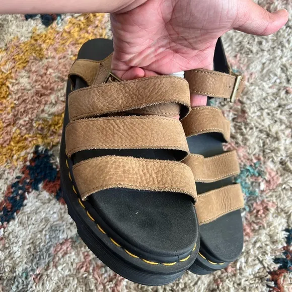 Dr. Marten Blaire Tumbled Nubuck Tan Strappy Sandals