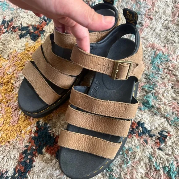 Dr. Marten Blaire Tumbled Nubuck Tan Strappy Sandals