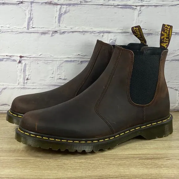 Dr. Martens 2976 Brown Leather Chelsea Boots Men's 14 Yellow Stitch Crazy Horse