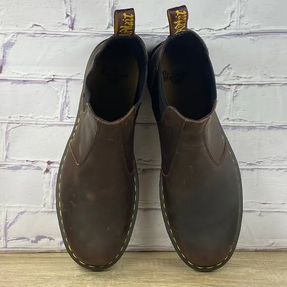 Dr. Martens 2976 Brown Leather Chelsea Boots Men's 14 Yellow Stitch Crazy Horse