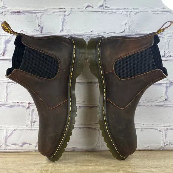 Dr. Martens 2976 Brown Leather Chelsea Boots Men's 14 Yellow Stitch Crazy Horse