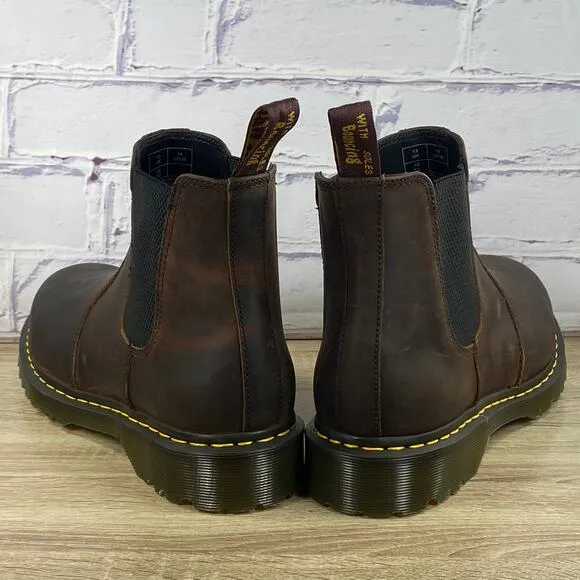 Dr. Martens 2976 Brown Leather Chelsea Boots Men's 14 Yellow Stitch Crazy Horse