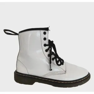 Dr. Martens AirWair Youth Size 3 Patent Leather  Lace‎ up Ankle White Boots 1460
