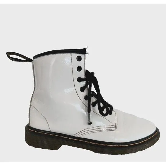 Dr. Martens AirWair Youth Size 3 Patent Leather  Lace‎ up Ankle White Boots 1460