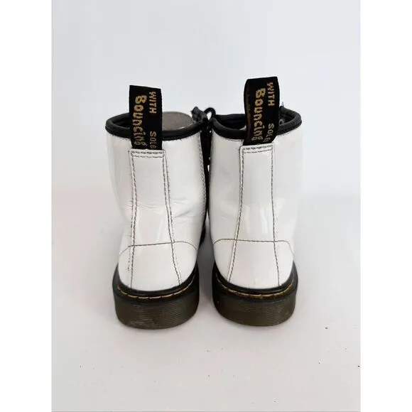 Dr. Martens AirWair Youth Size 3 Patent Leather  Lace‎ up Ankle White Boots 1460