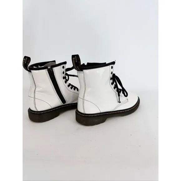 Dr. Martens AirWair Youth Size 3 Patent Leather  Lace‎ up Ankle White Boots 1460