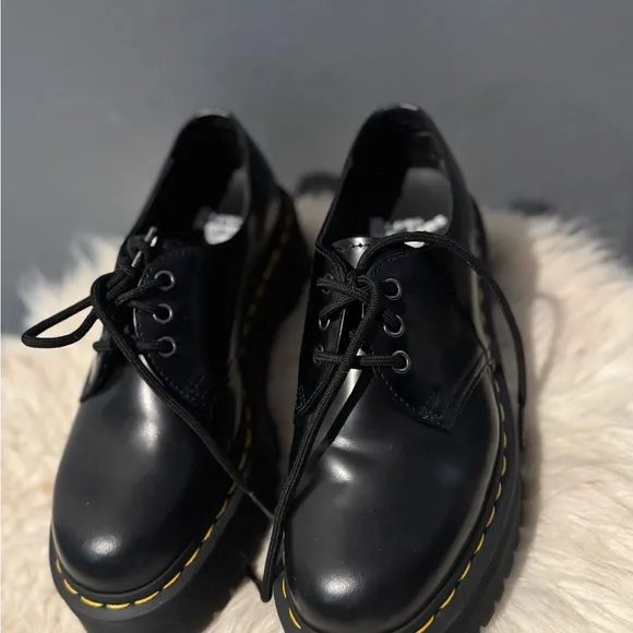 Dr. Martens Black Flats with Glossy Leather and Signature Stitching