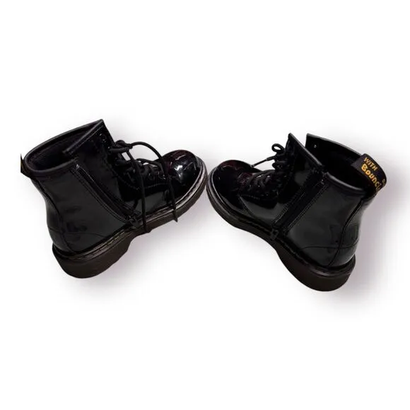 DR MARTENS - Junior 1460 Patent Leather Lace Up Inner Ankle Zipper Boots Size 1‎
