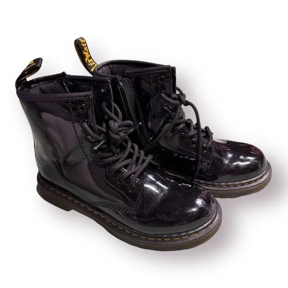 DR MARTENS - Junior 1460 Patent Leather Lace Up Inner Ankle Zipper Boots Size 1‎