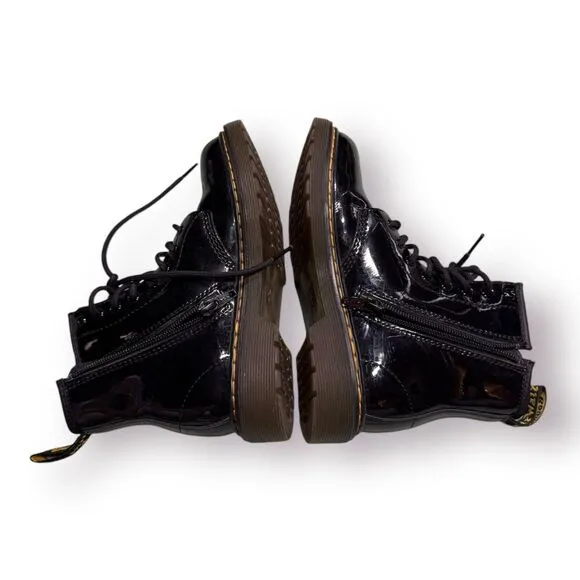 DR MARTENS - Junior 1460 Patent Leather Lace Up Inner Ankle Zipper Boots Size 1‎