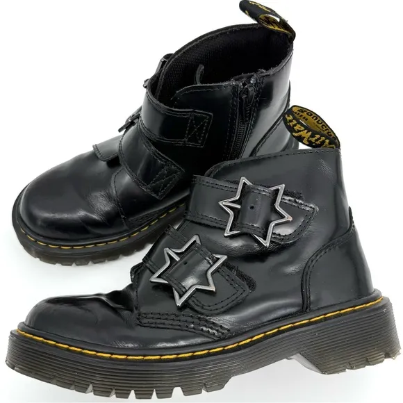 Dr. Martens Junior Devon Bex Leather Ankle Boots Kids Size 2 Star Buckles