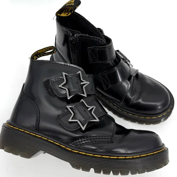 Dr. Martens Junior Devon Bex Leather Ankle Boots Kids Size 2 Star Buckles