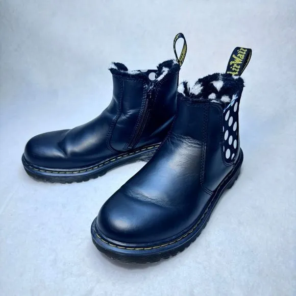 Dr. Martens Kid's Size 3 Leonore Romario Black White Polka Dot Ankle Boots