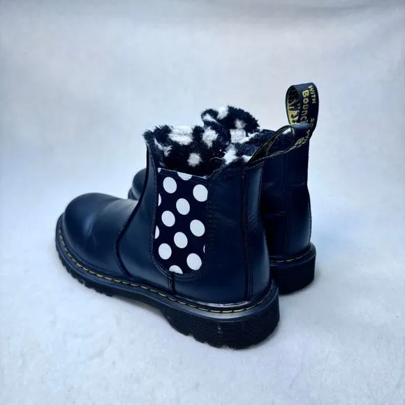 Dr. Martens Kid's Size 3 Leonore Romario Black White Polka Dot Ankle Boots