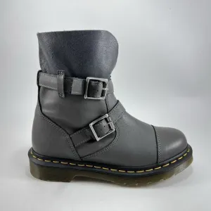 Dr Martens Kristy Gray Leather Pull On Ankle Boots Womens Size 6 Double Buckle