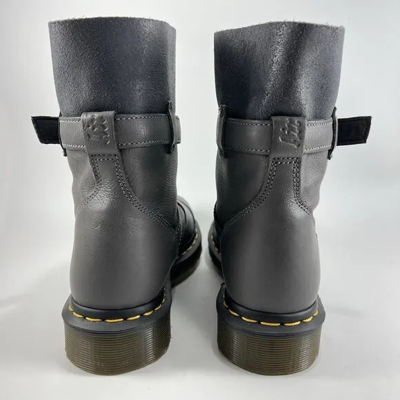 Dr Martens Kristy Gray Leather Pull On Ankle Boots Womens Size 6 Double Buckle