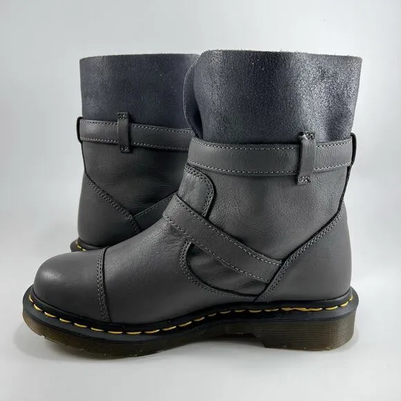 Dr Martens Kristy Gray Leather Pull On Ankle Boots Womens Size 6 Double Buckle