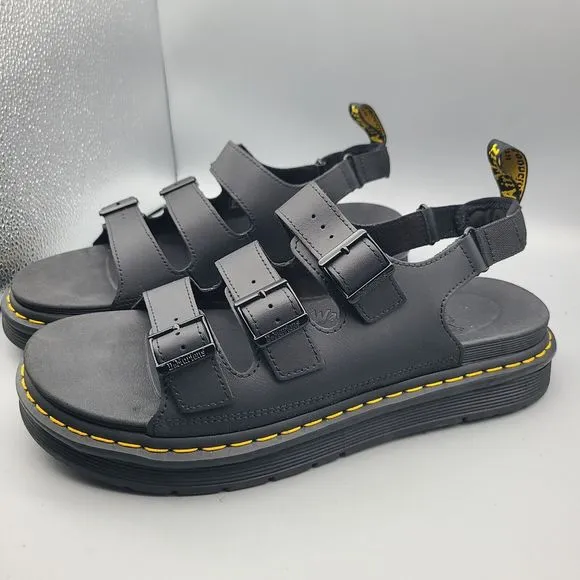 DR. MARTENS Mens Sandals SOLOMAN Black Leather Buckle Strap Comfort Sz US 13 New