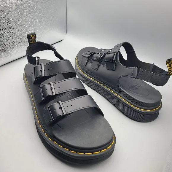 DR. MARTENS Mens Sandals SOLOMAN Black Leather Buckle Strap Comfort Sz US 13 New