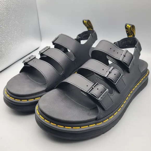 DR. MARTENS Mens Sandals SOLOMAN Black Leather Buckle Strap Comfort Sz US 13 New
