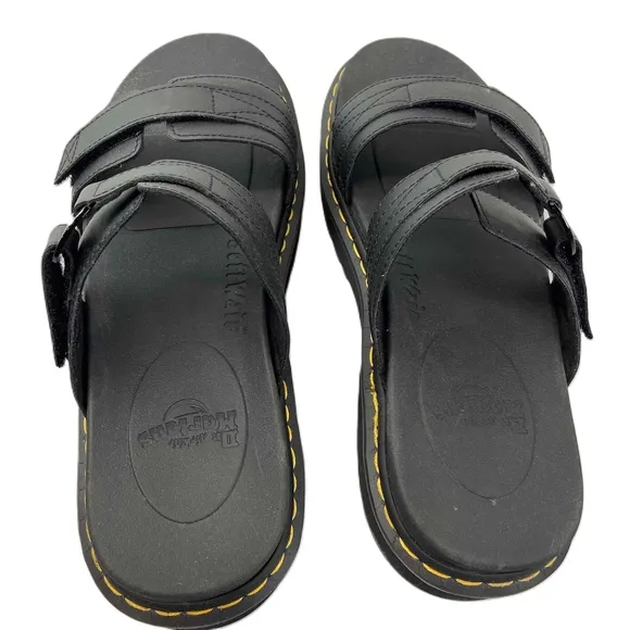 Dr. Martens Mens Size 13 Chilton Leather Slide Sandals Black Hydro Leather