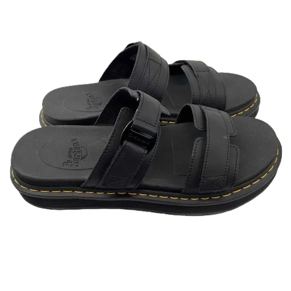 Dr. Martens Mens Size 13 Chilton Leather Slide Sandals Black Hydro Leather