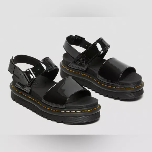 Dr. Martens Women's Patent  Leather Platform Open Toe Sandals Strappy Black US 7