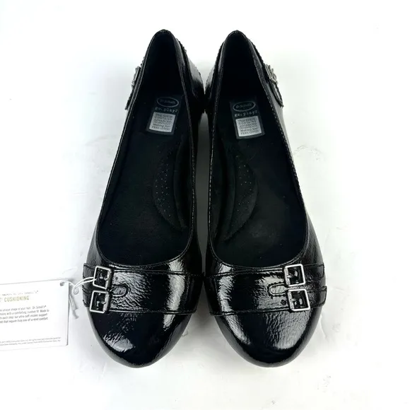 Dr. Scholls Go Play Flats 8 Black Patent Leather Shoes Womens Brand New