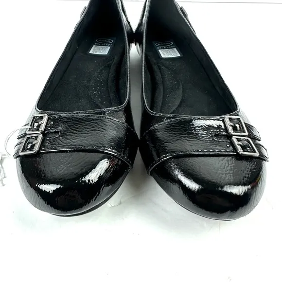 Dr. Scholls Go Play Flats 8 Black Patent Leather Shoes Womens Brand New