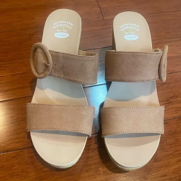 Dr. Scholl's Shoes, Womens beige tan Bayside Faux Suede Comfort Platform shoes