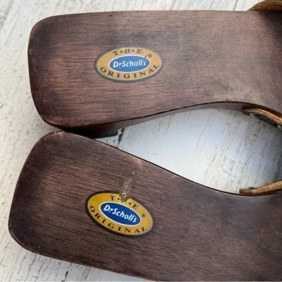 Dr. Scholl’s Y2K Wooden Sandal Leather Upper Brown‎ Brazilian Womens Size 10