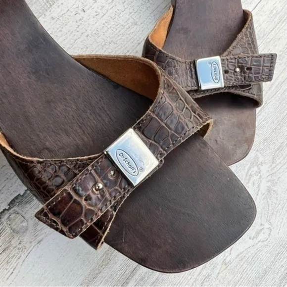 Dr. Scholl’s Y2K Wooden Sandal Leather Upper Brown‎ Brazilian Womens Size 10