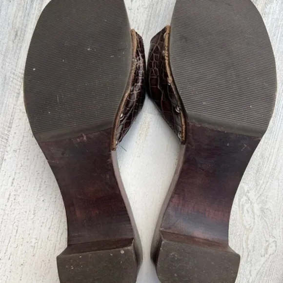 Dr. Scholl’s Y2K Wooden Sandal Leather Upper Brown‎ Brazilian Womens Size 10