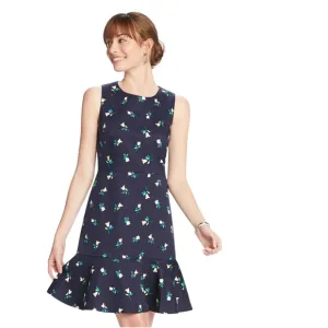 Draper James Roslyn Sheath navy floral Ruffle sleeveless dress Size 8. EUC.