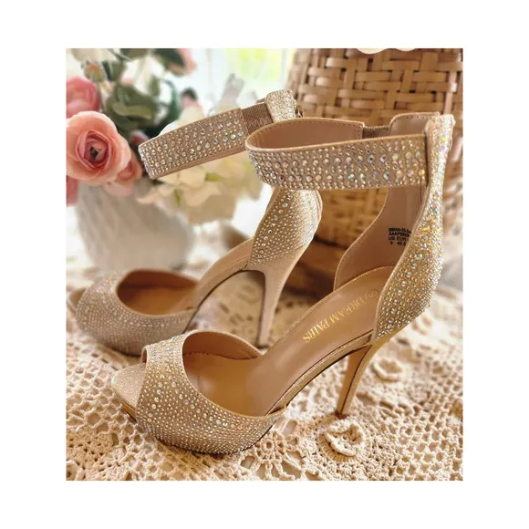 Dream Pairs High Heel Stiletto Platform‎ Pumps Gold Glitter Rhinestone size 9