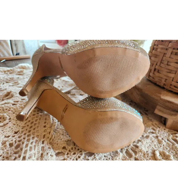 Dream Pairs High Heel Stiletto Platform‎ Pumps Gold Glitter Rhinestone size 9