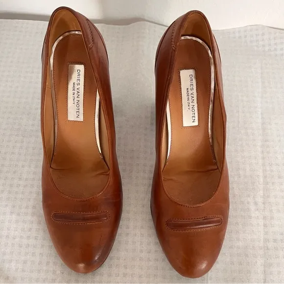 DRIES VAN NOTEN Brown Leather Heels Shoes Size 37 (7 M) Italy RARE