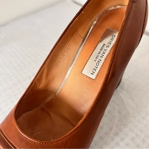 DRIES VAN NOTEN Brown Leather Heels Shoes Size 37 (7 M) Italy RARE