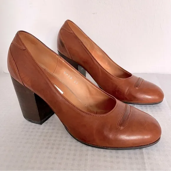 DRIES VAN NOTEN Brown Leather Heels Shoes Size 37 (7 M) Italy RARE