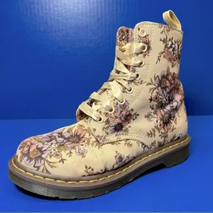 Dr. Martens Womens Beckett 'Wild Rose' Beige Canvas Boots 7