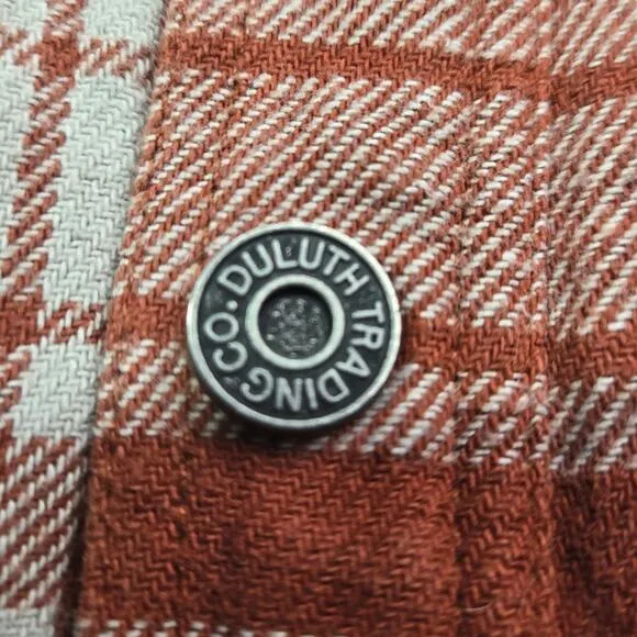 Duluth Trading Jacket Men 2XL Orange Plaid Lined Flannel Barn Chore Shacket Work